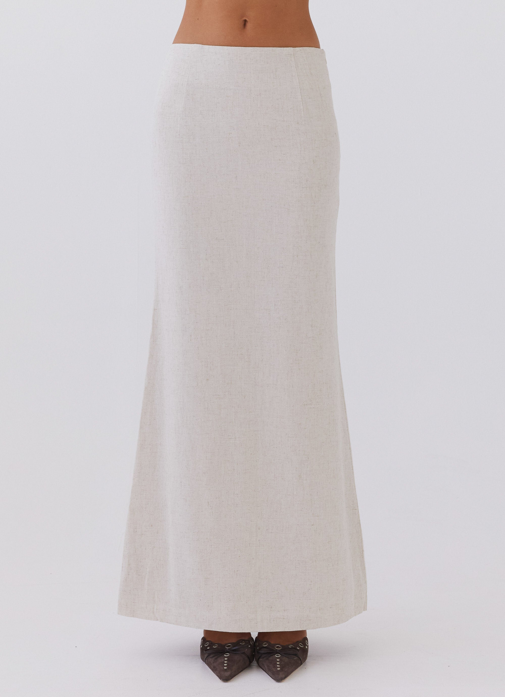 Born For Bordeaux Linen Midi Skirt - Oatmeal