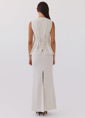 Born For Bordeaux Linen Midi Skirt - Oatmeal