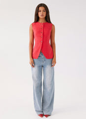 Born For Bordeaux Linen Vest - Poppy Red