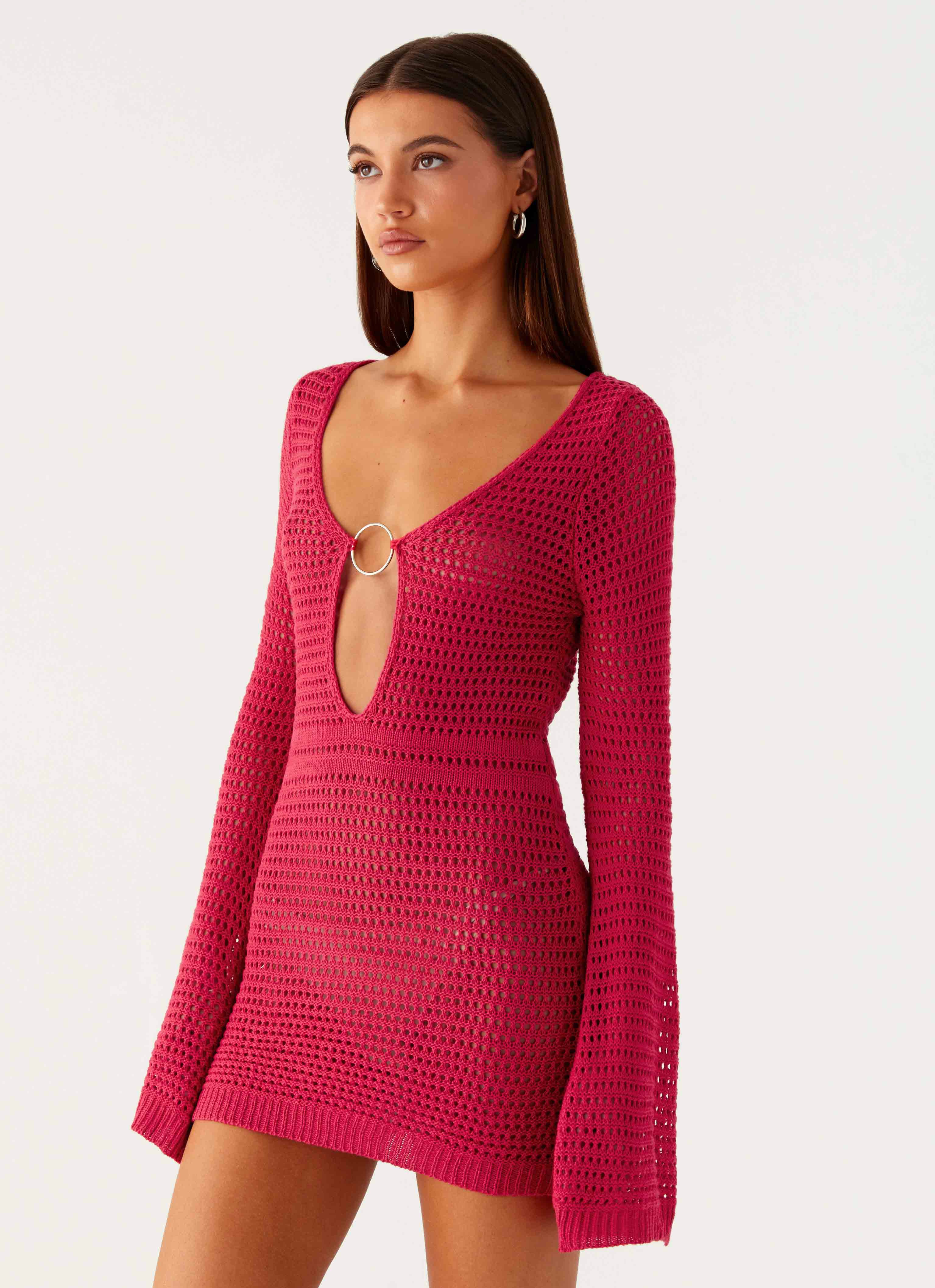 Sunriser Crochet Mini Dress - Pink