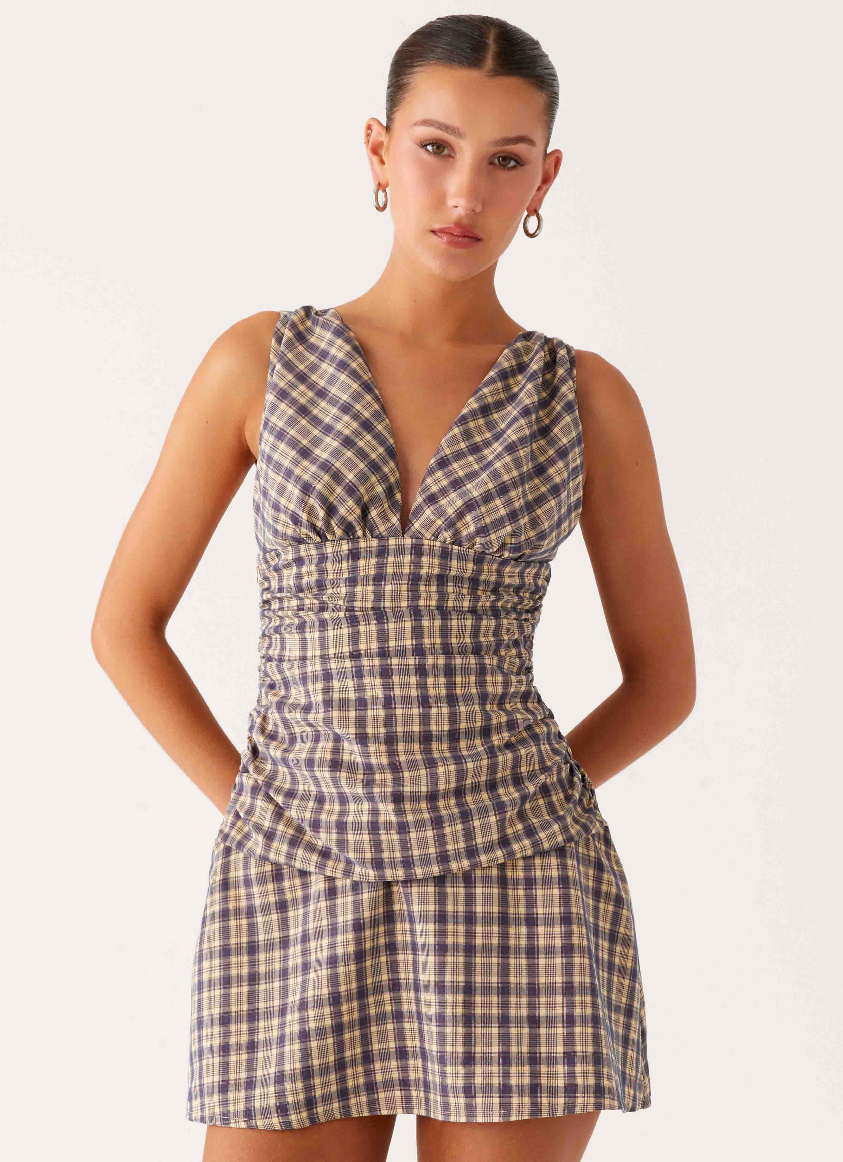 Tablo Drop Waist Mini Dress - Check Print
