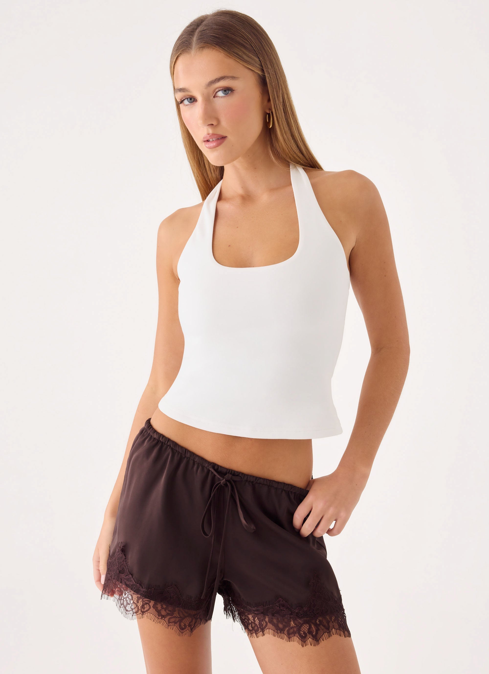 Tarina Lace Trim Mini Shorts - Chocolate