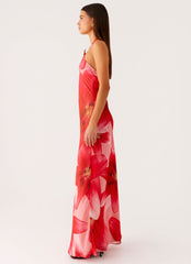 Vatiana Chiffon Maxi Dress - Peach Watermelon Flower