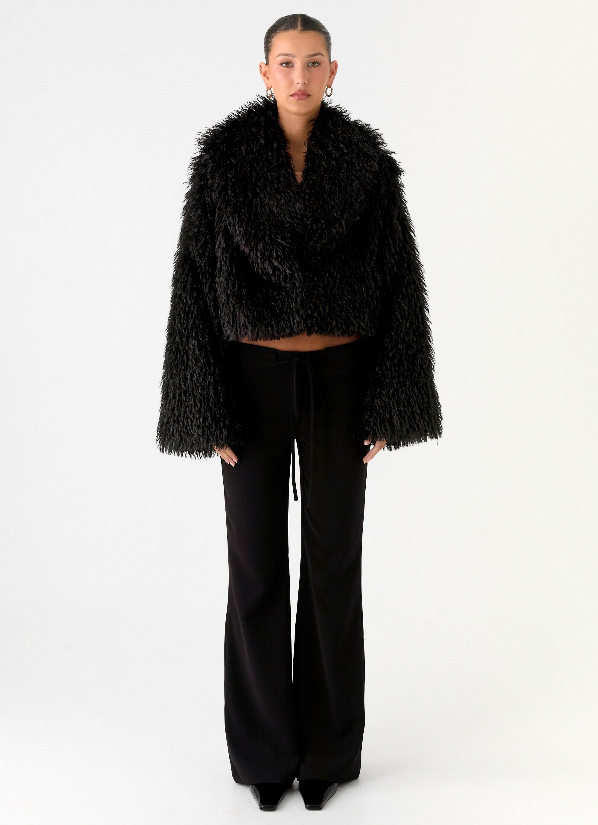 Virginia Cropped Faux Fur Jacket - Black
