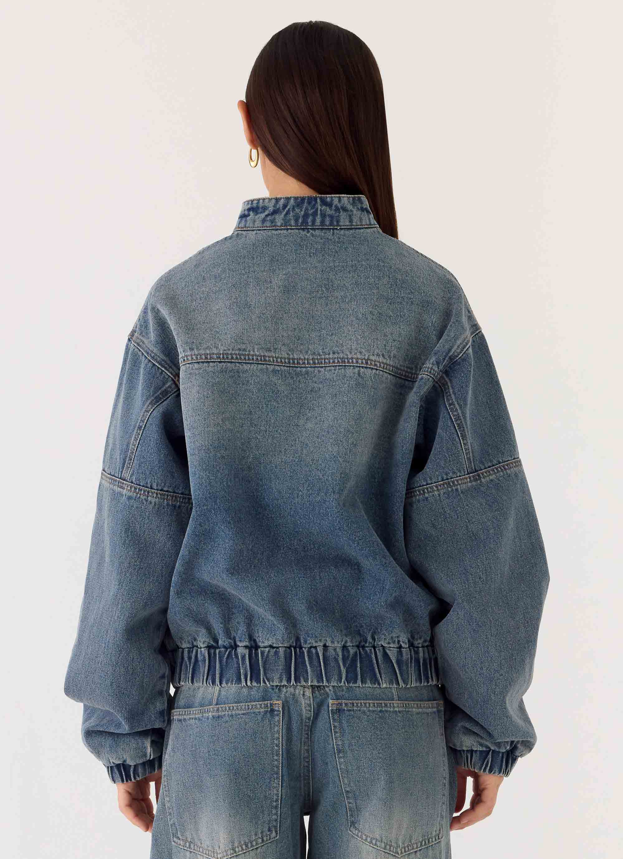 Waylon Denim Bomber Jacket - Mid Wash Blue