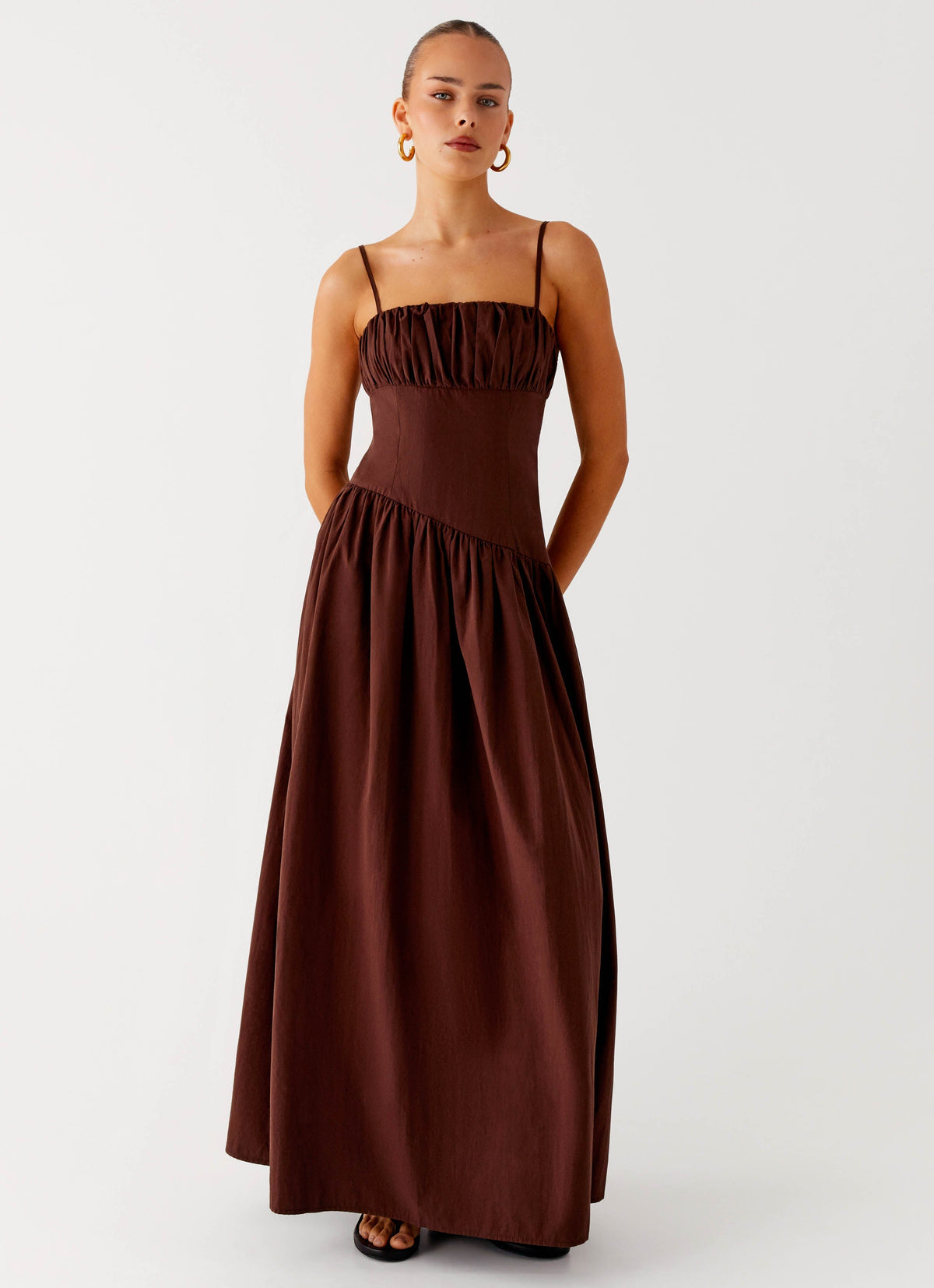 Yuna Drop Waist Maxi Dress - Chocolate