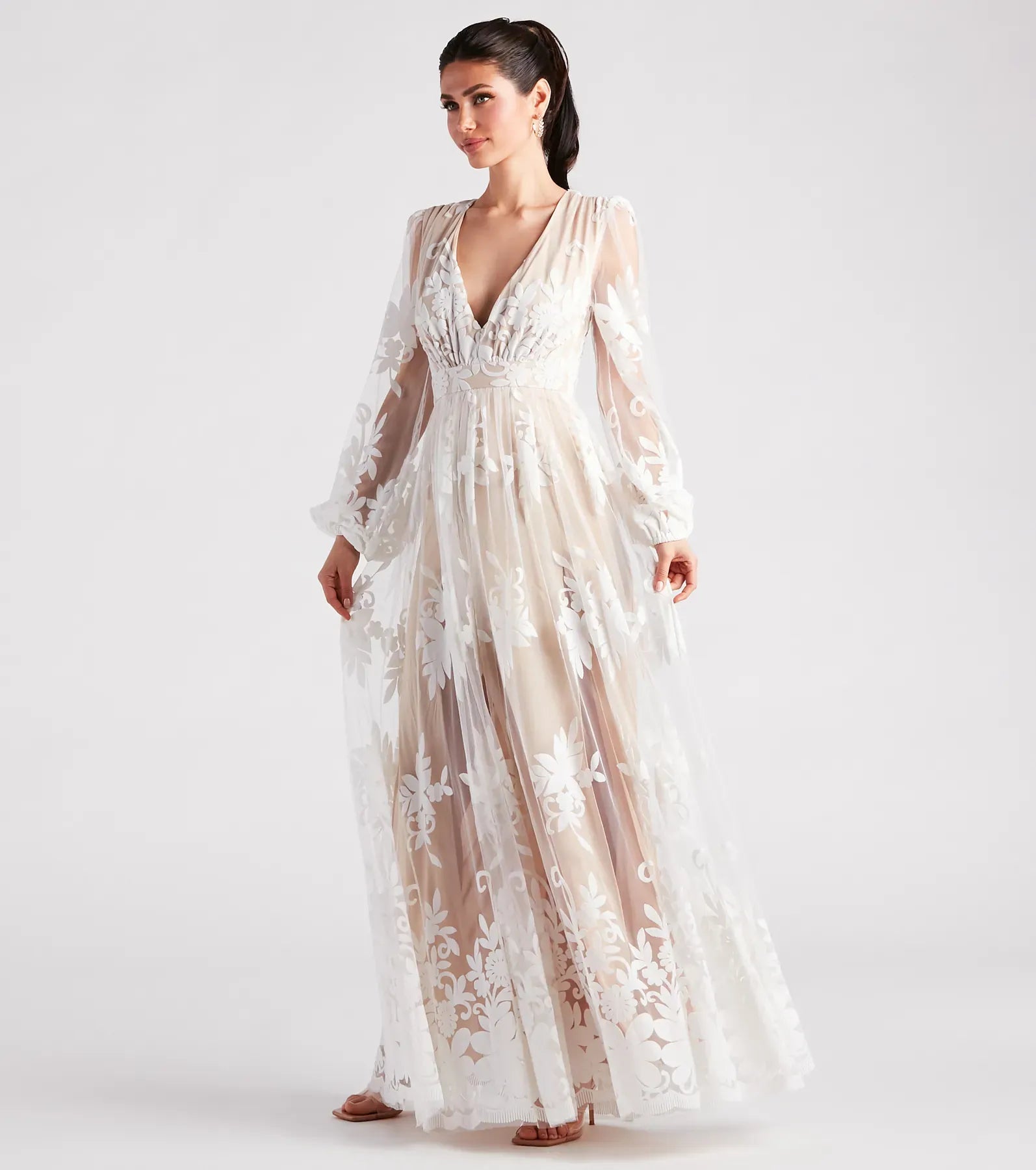 Evelyn Formal Plunge A-Line Dress - Ivory