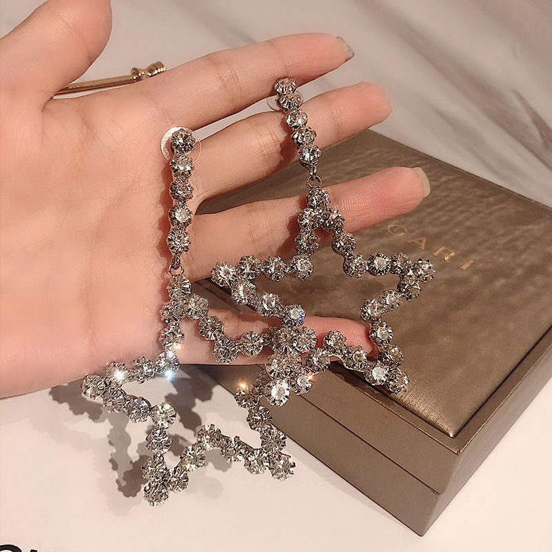 925 Sterling Silver Post Rhinestone Star Crystal Tassel Long Stud Earrings, 2026 Trendy Korean Style Elegant Dangle Earrings for Women