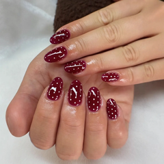 Short Oval Press On Nails, Simple Red Polka Dot Design, Wearable False Nails