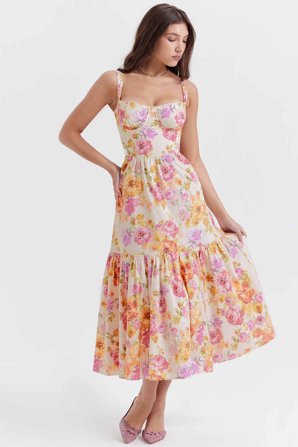 Elia' Ivory Floral Midi Sundress