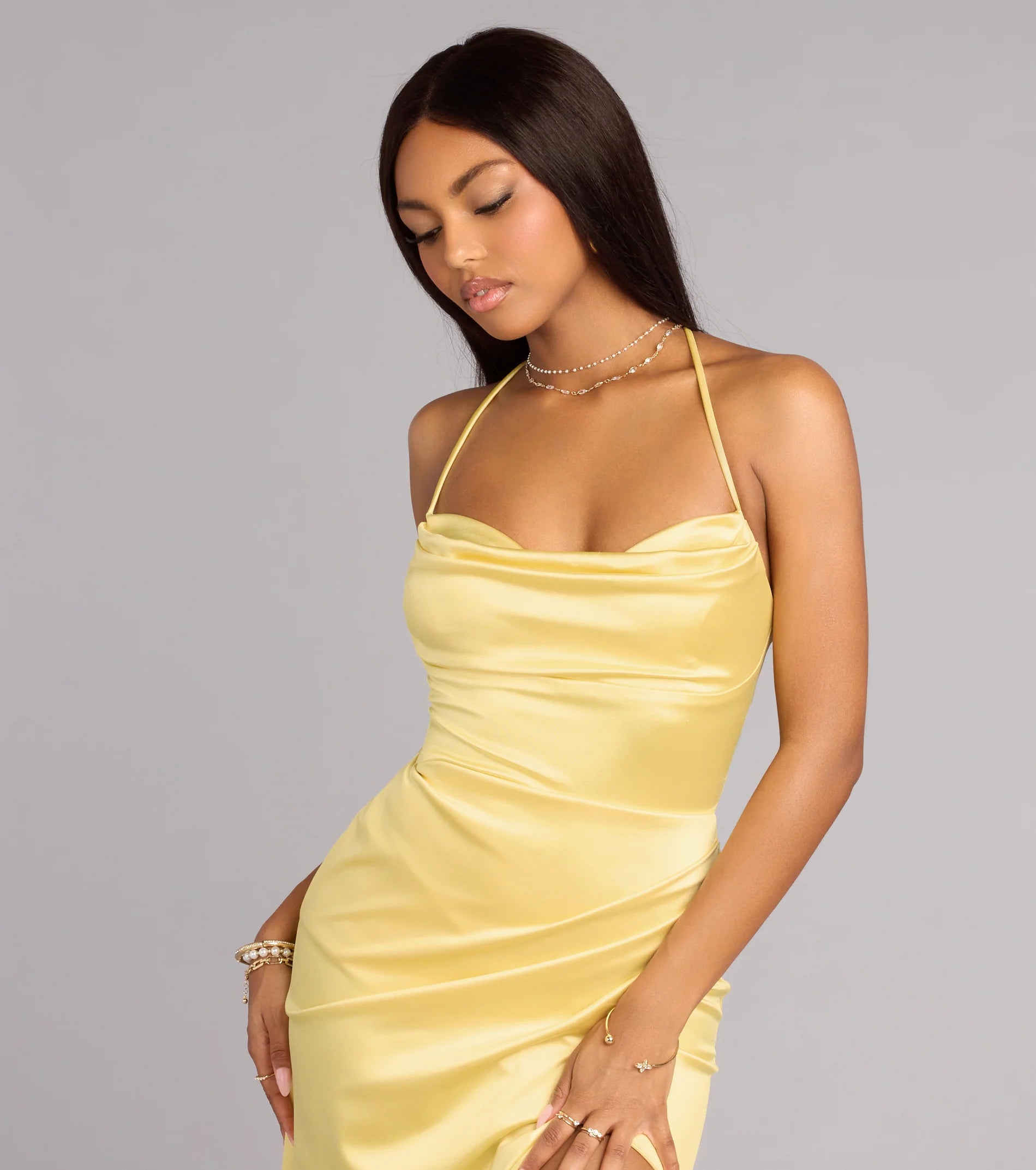 Melinda Satin Lace-Up Formal Dress