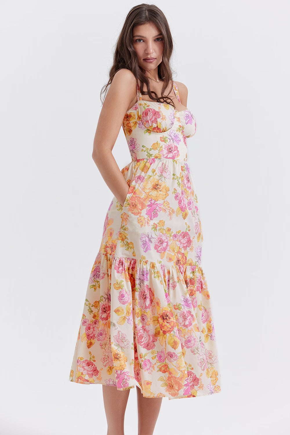 Elia' Ivory Floral Midi Sundress