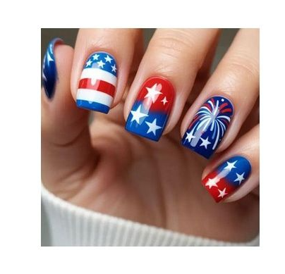 Independence Day Press On Nails, Classic Fashion Nails with Flag Stripes & Star Design