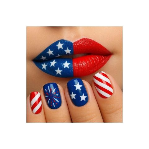 Independence Day Press On Nails, Classic Fashion Nails with Flag Stripes & Star Design