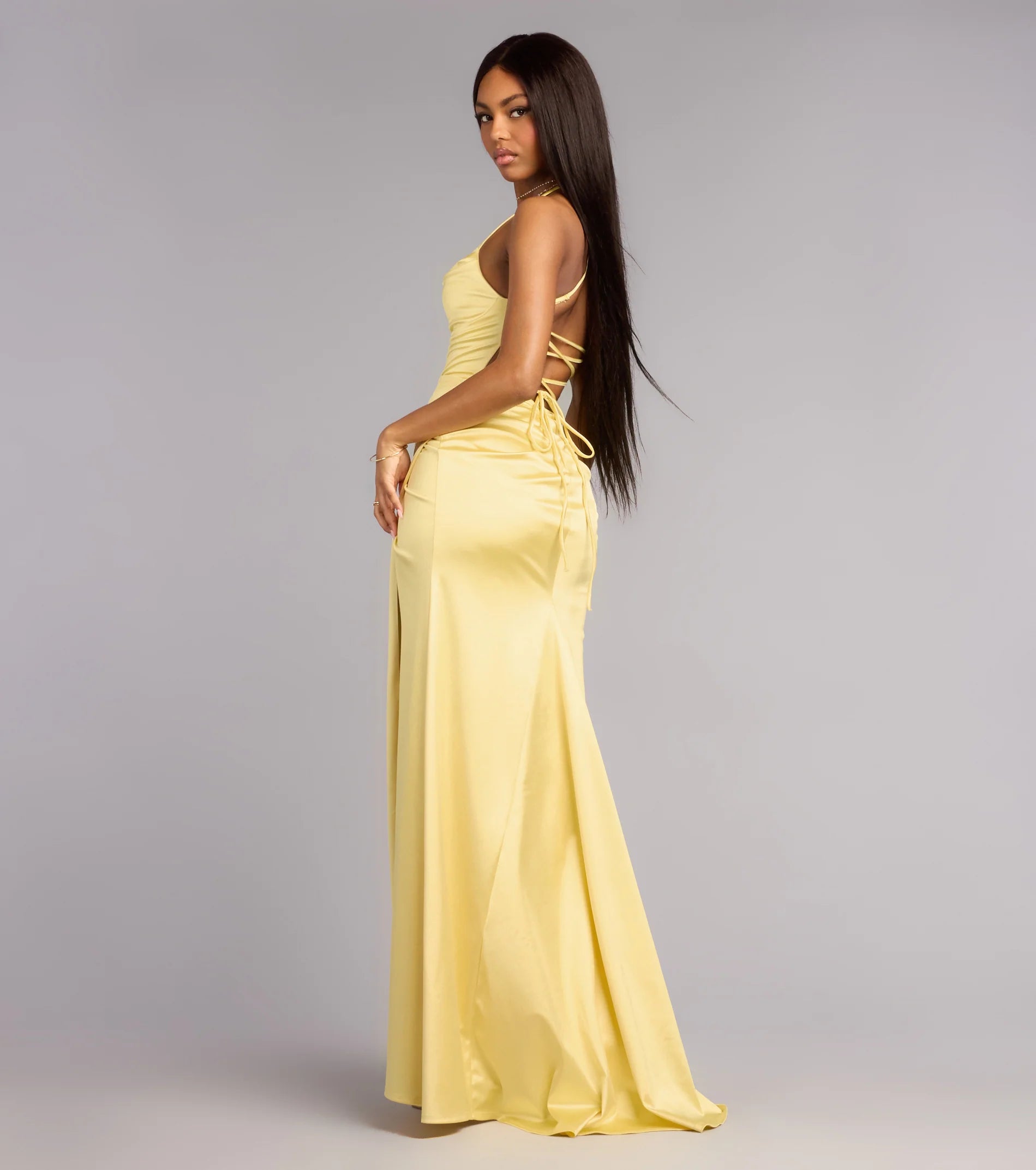 Melinda Satin Lace-Up Formal Dress