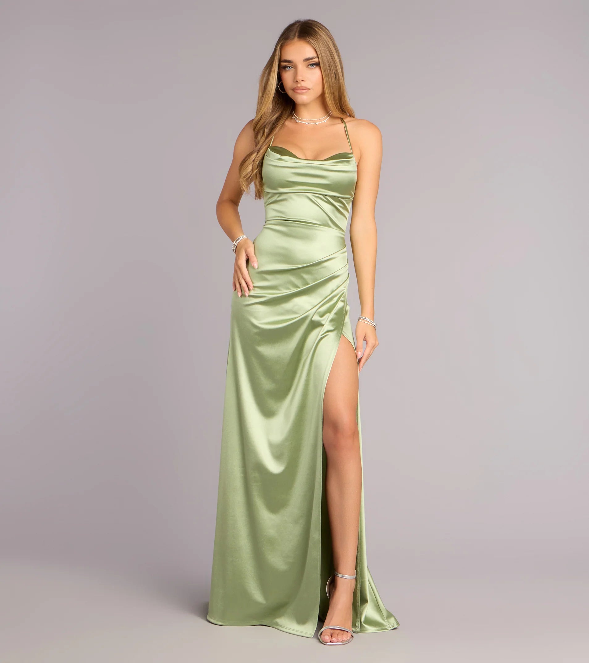 Melinda Satin Lace-Up Formal Dress