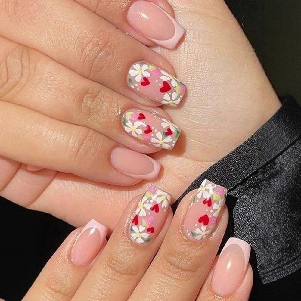 Luxury 3D Floral & Heart Press-On Nails-Elegant Valentine's Romantic Collection Custom Gel False Nails