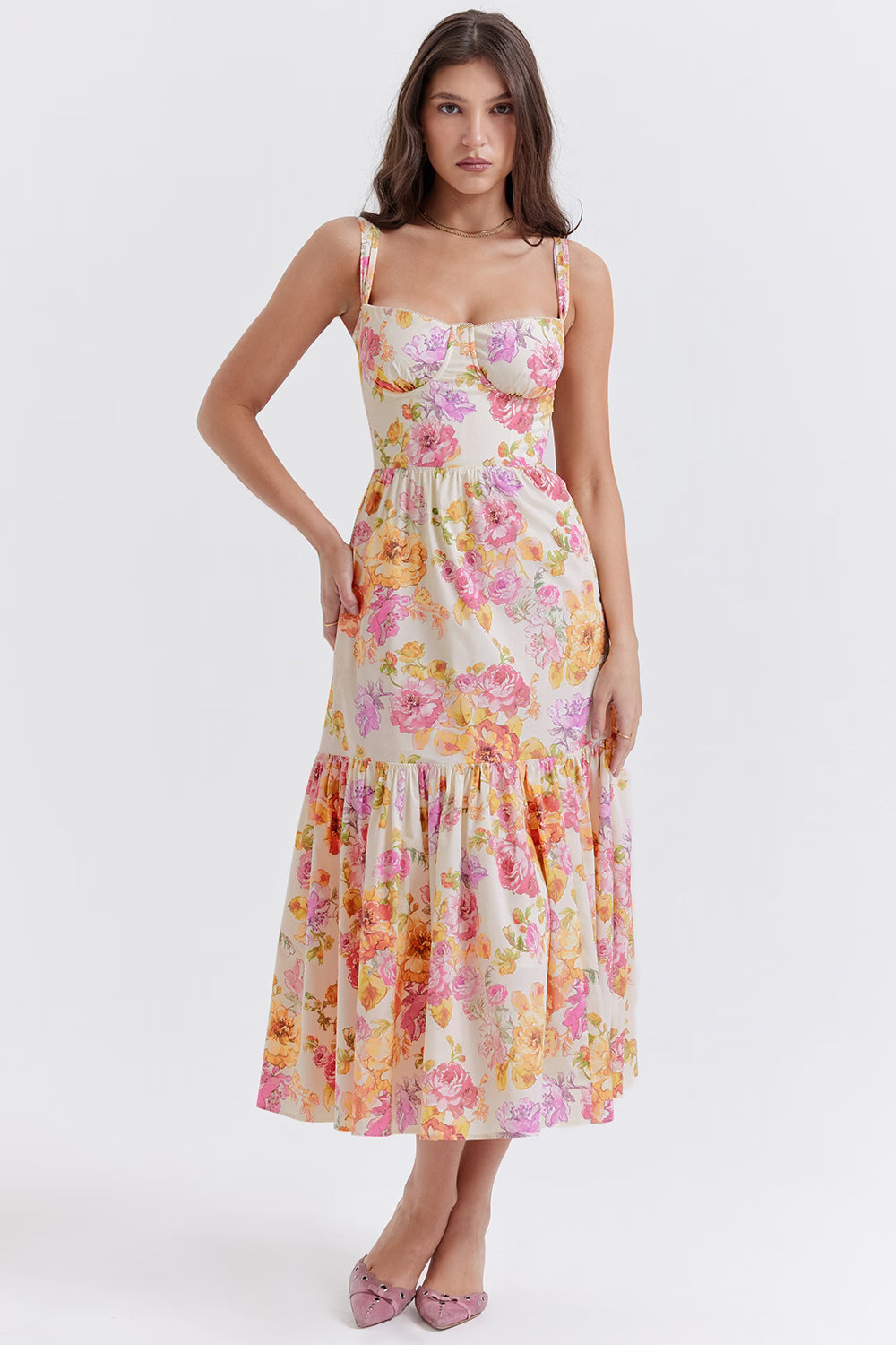Elia' Ivory Floral Midi Sundress