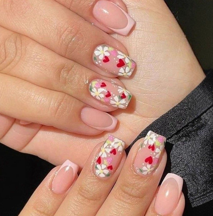 Luxury 3D Floral & Heart Press-On Nails-Elegant Valentine's Romantic Collection Custom Gel False Nails