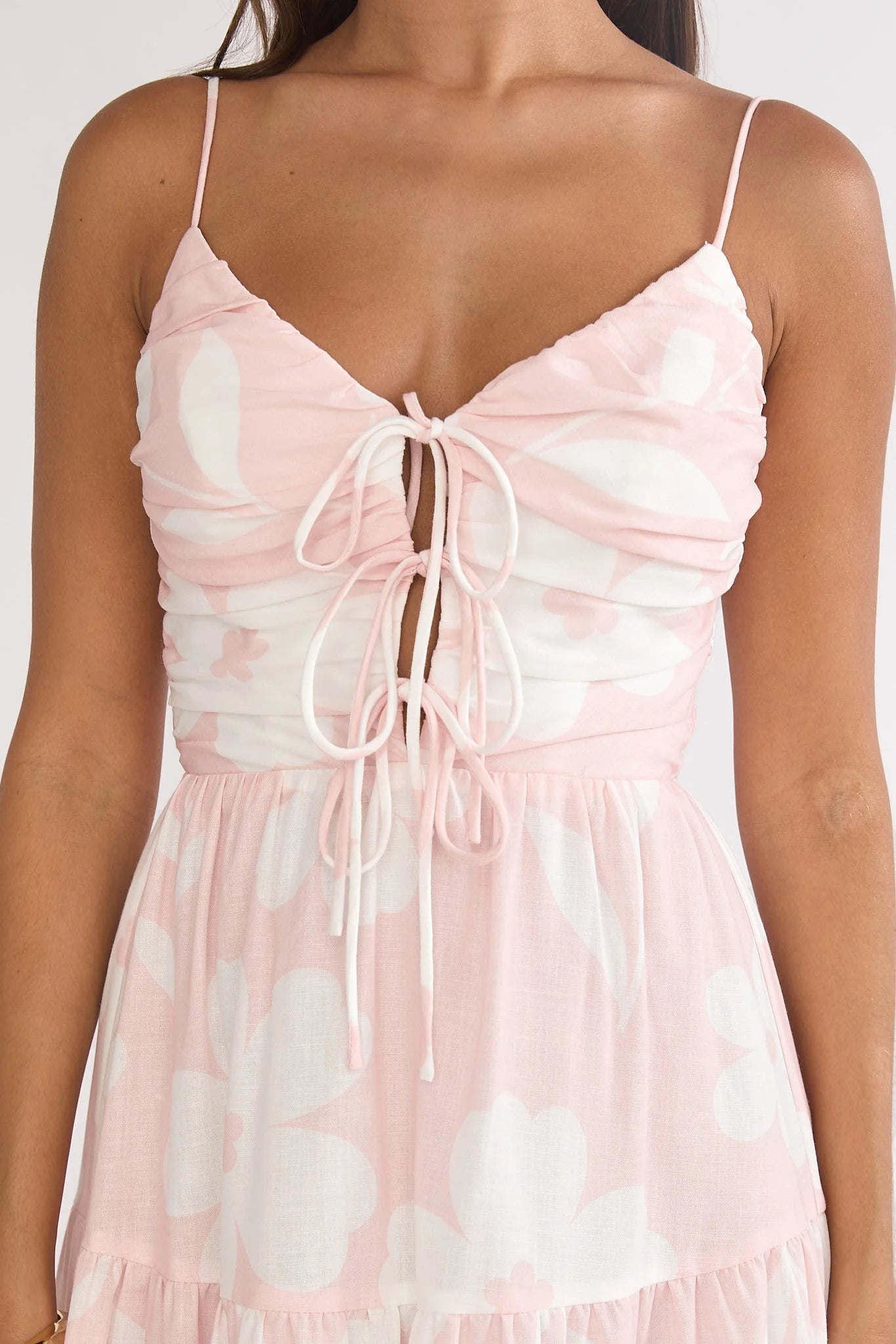 Darelle Tied Bodice Maxi Dress Floral Pink