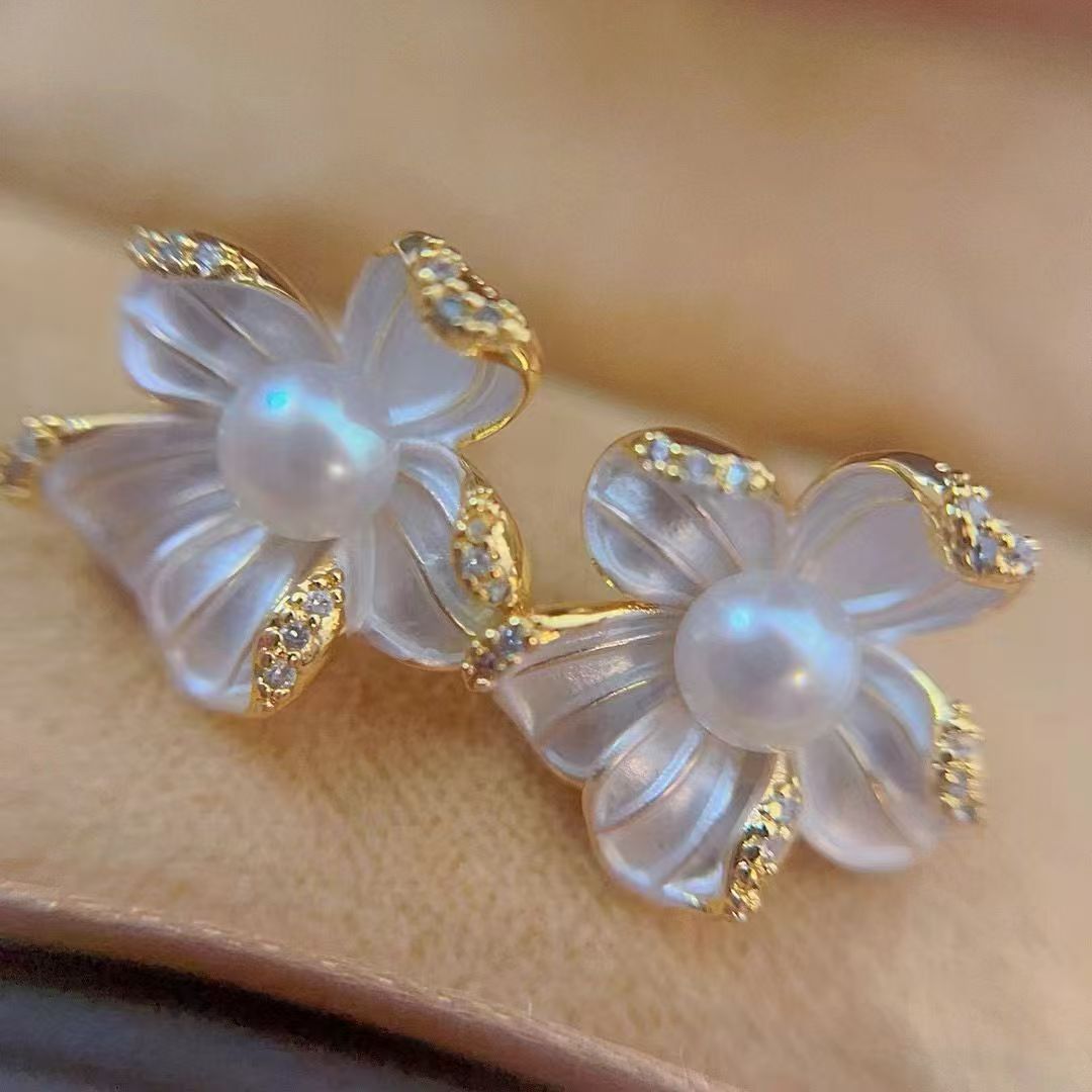 Natural Freshwater Pearl Stud Earrings, Romantic Peach Blossom Hypoallergenic Earrings, Ins Style Elegant Gift for Women