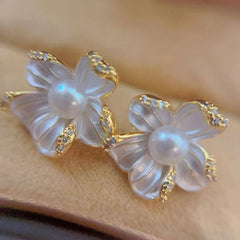 Natural Freshwater Pearl Stud Earrings, Romantic Peach Blossom Hypoallergenic Earrings, Ins Style Elegant Gift for Women