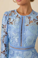 Keep It Authentic Light Blue Floral Embroidered Mini Dress