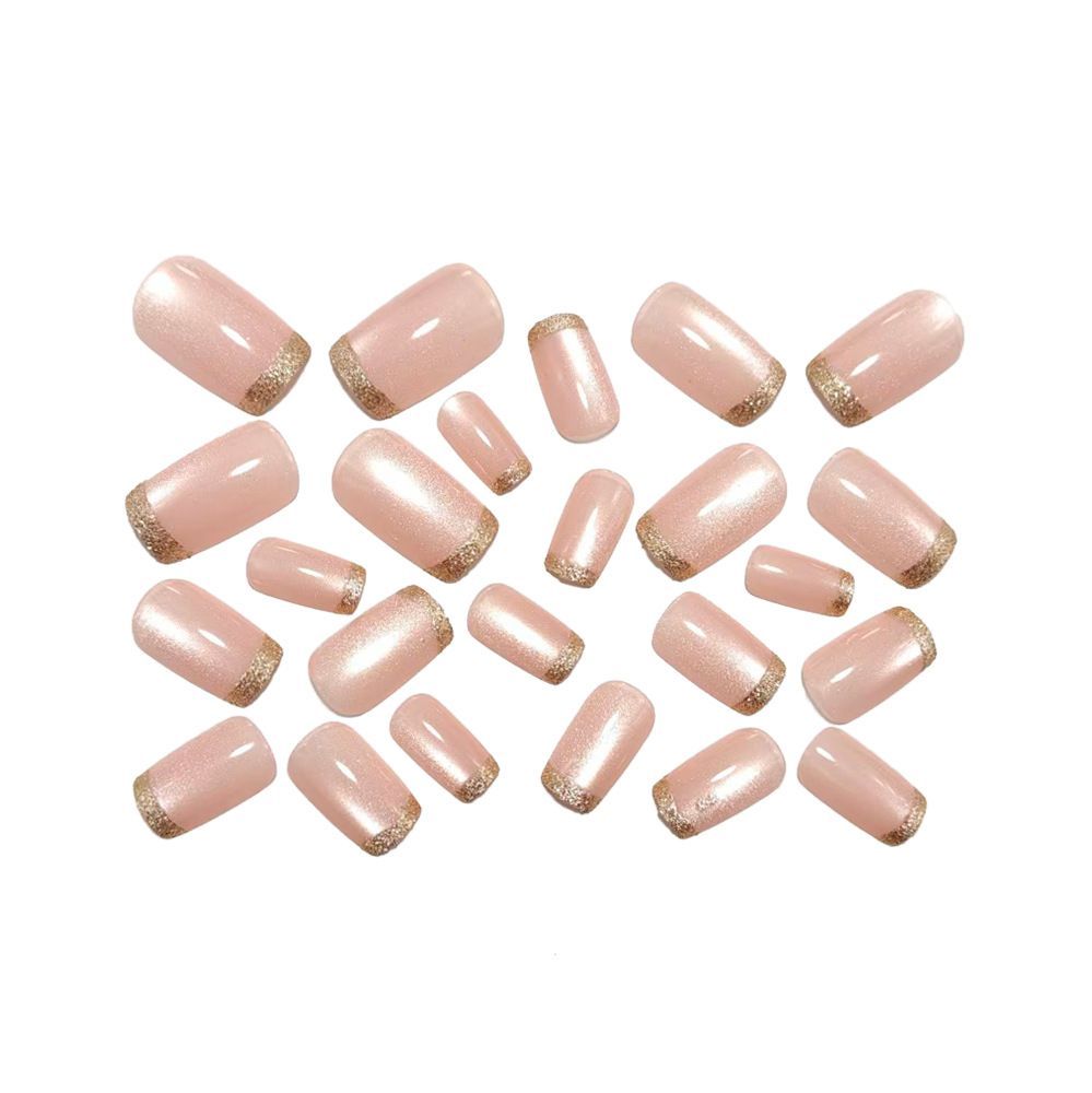 Gold French Cat Eye Nails, Ins Trendy Style, Removable Long Lasting Press On Nails