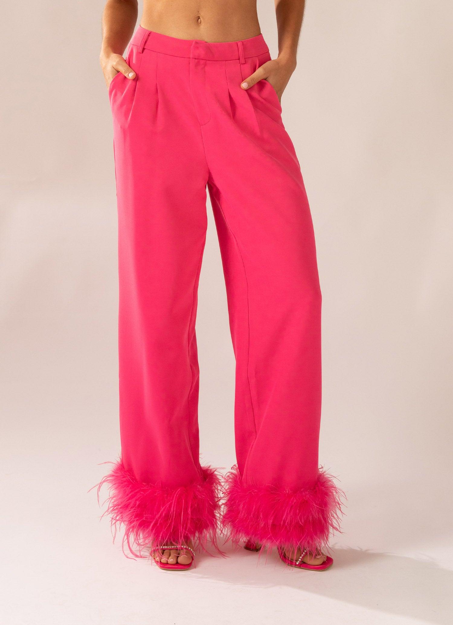 Shake It Off Feather Pants - Magenta