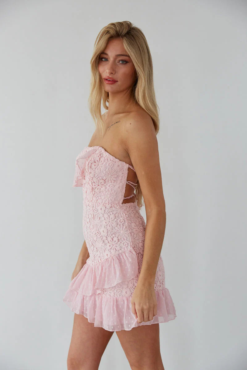 Cece Lace Tie Back Mini Dress